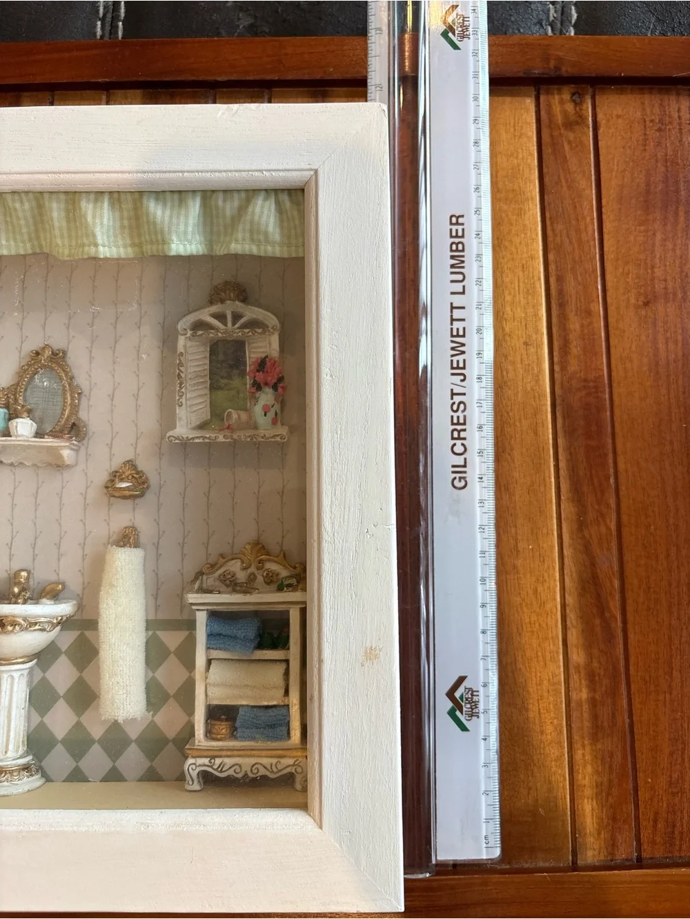 Vintage Diorama Victorian Bath Room Miniature Dollhouse Furniture Shadow Box